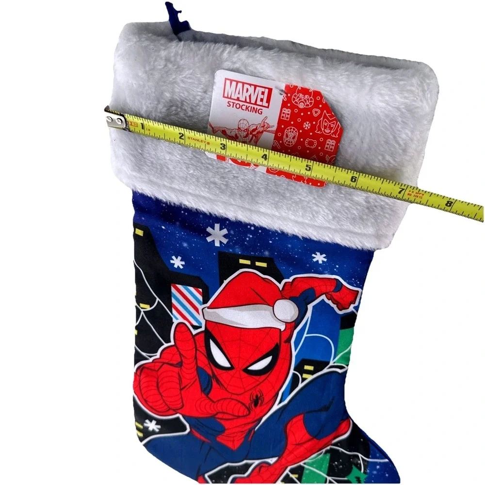 Marvel Spider-Man Christmas Stocking Blue‎ Red Santa Hat Plush Cuff 15 Inch NWT